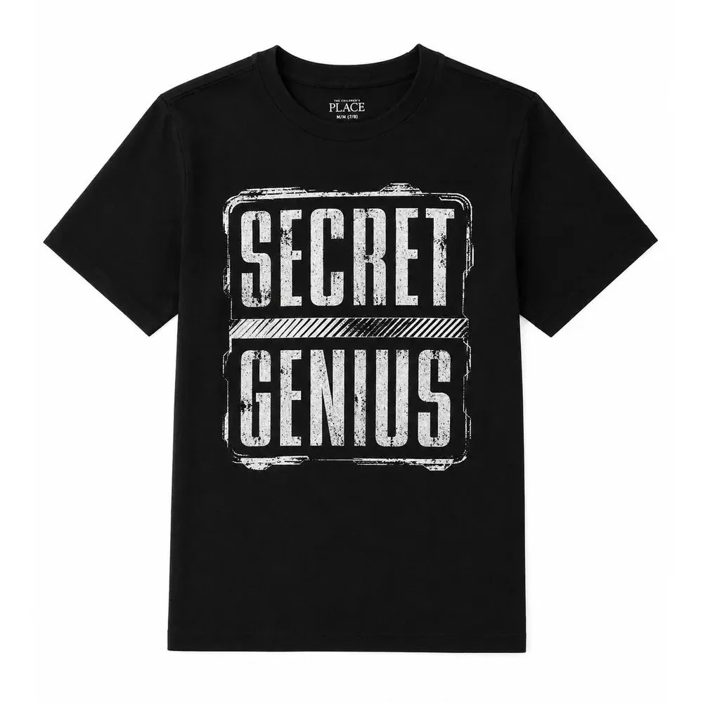 The Children's Place Boys Secret Genius Graphic T-Shirt Black Size Medium EUC